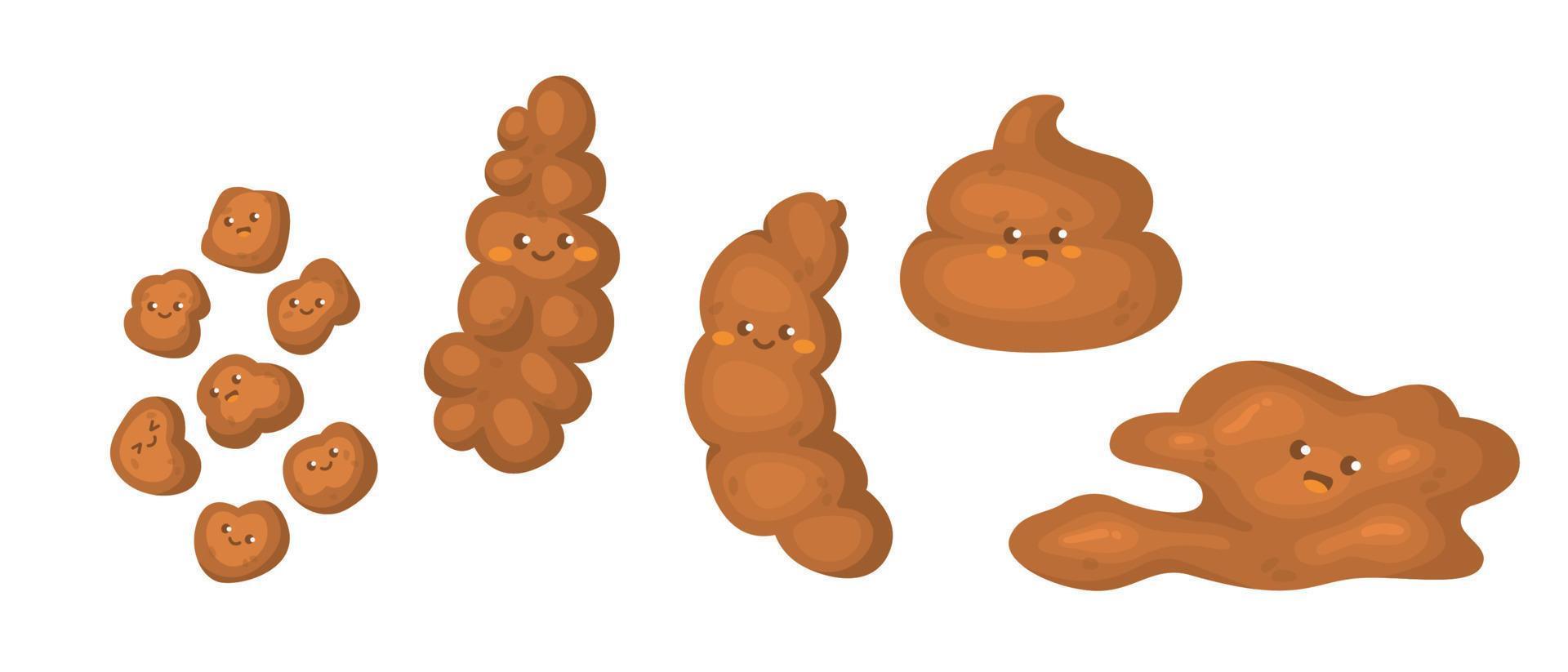 Poop excrement for bristol scale chart. Cute poop characters. vector