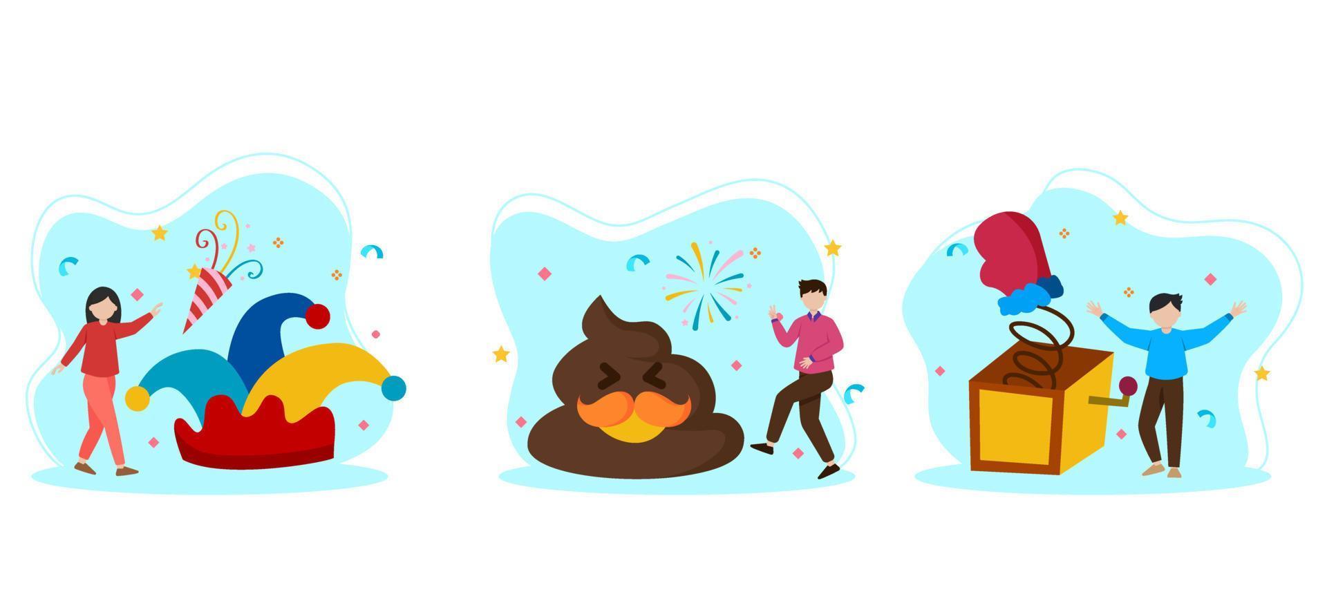 April Fools Flat Bundle Design vector