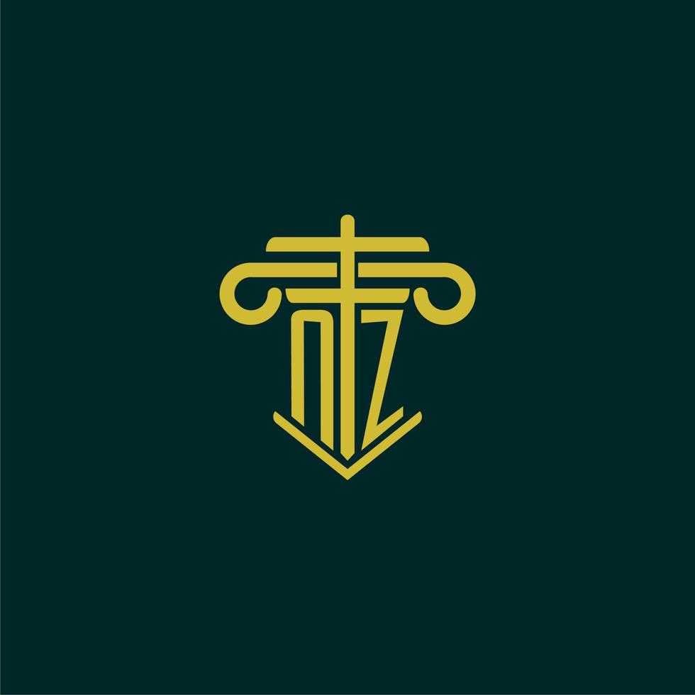 Nueva Zelanda inicial monograma logo diseño para ley firma con pilar vector imagen
