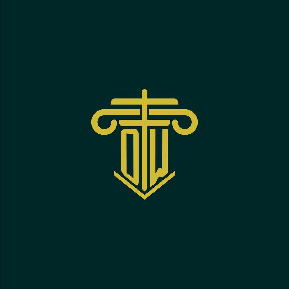 OW initial monogram logo design for law firm with pillar vector image