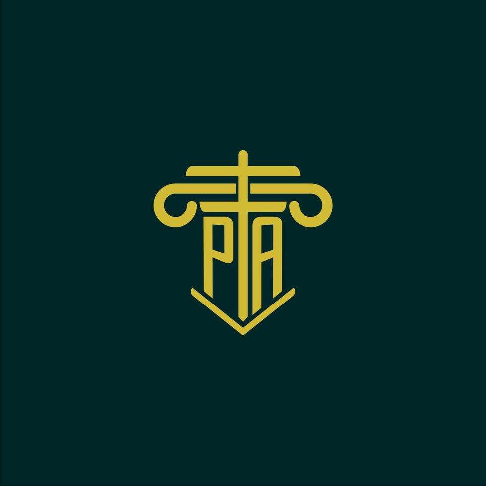 PA initial monogram logo design for law firm with pillar vector image