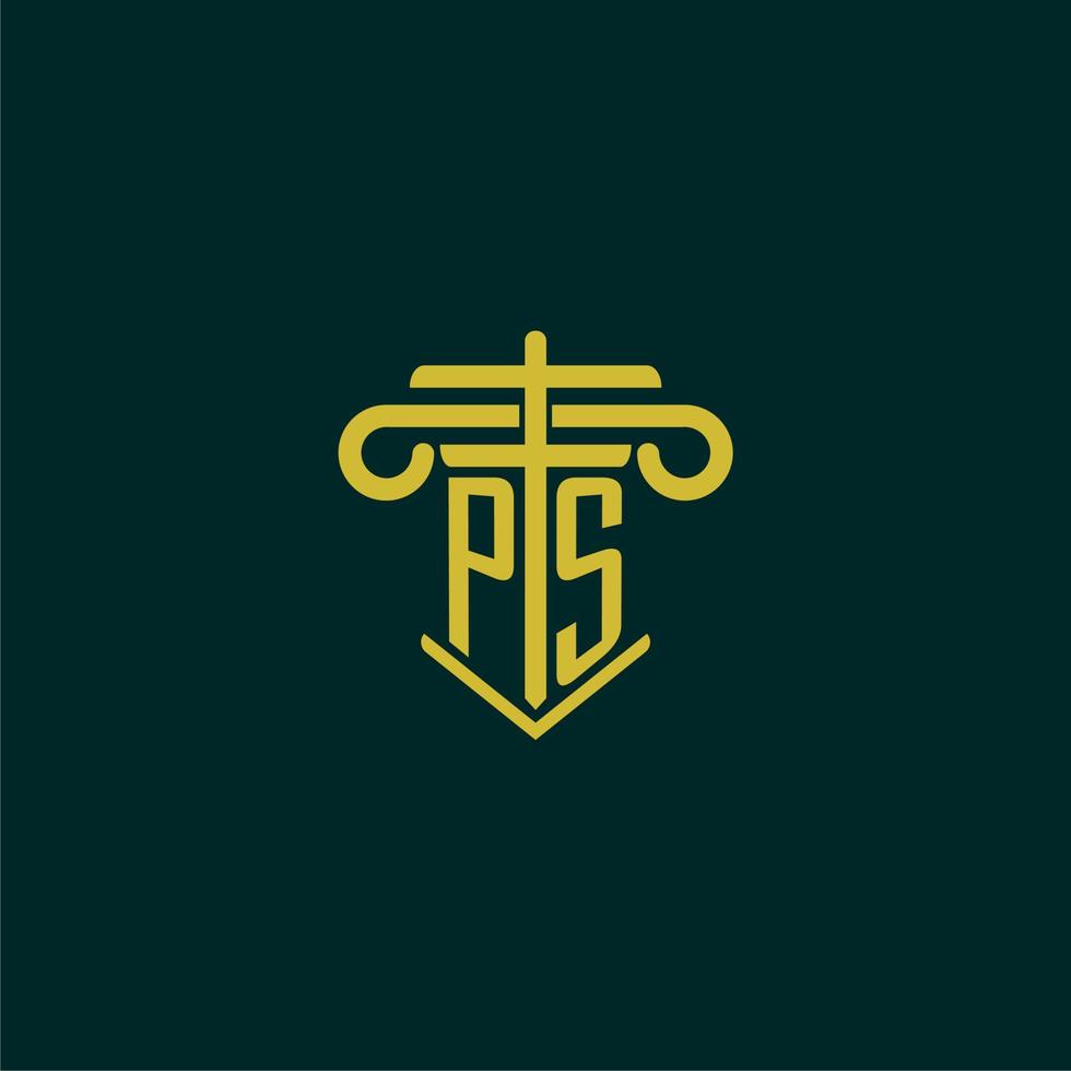PS initial monogram logo design for law firm with pillar vector image