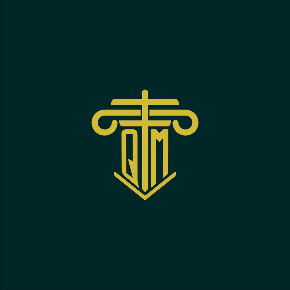 QM initial monogram logo design for law firm with pillar vector image