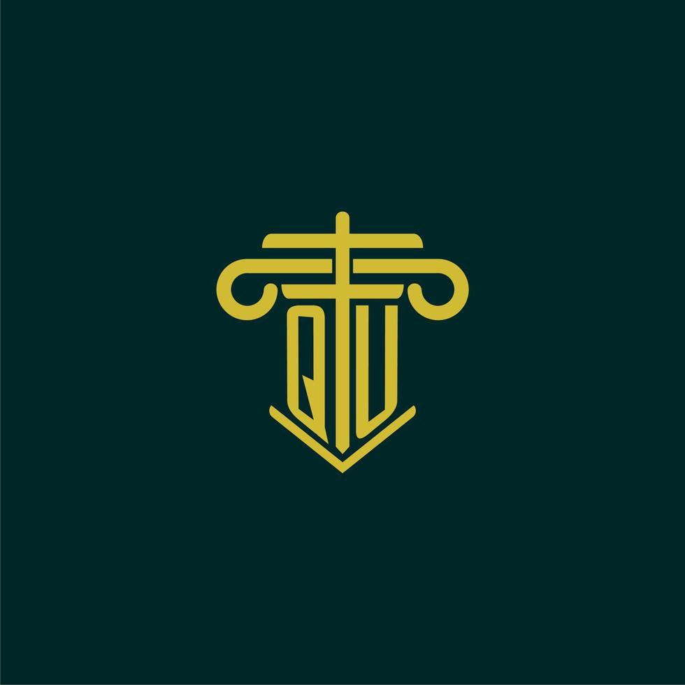 QU initial monogram logo design for law firm with pillar vector image