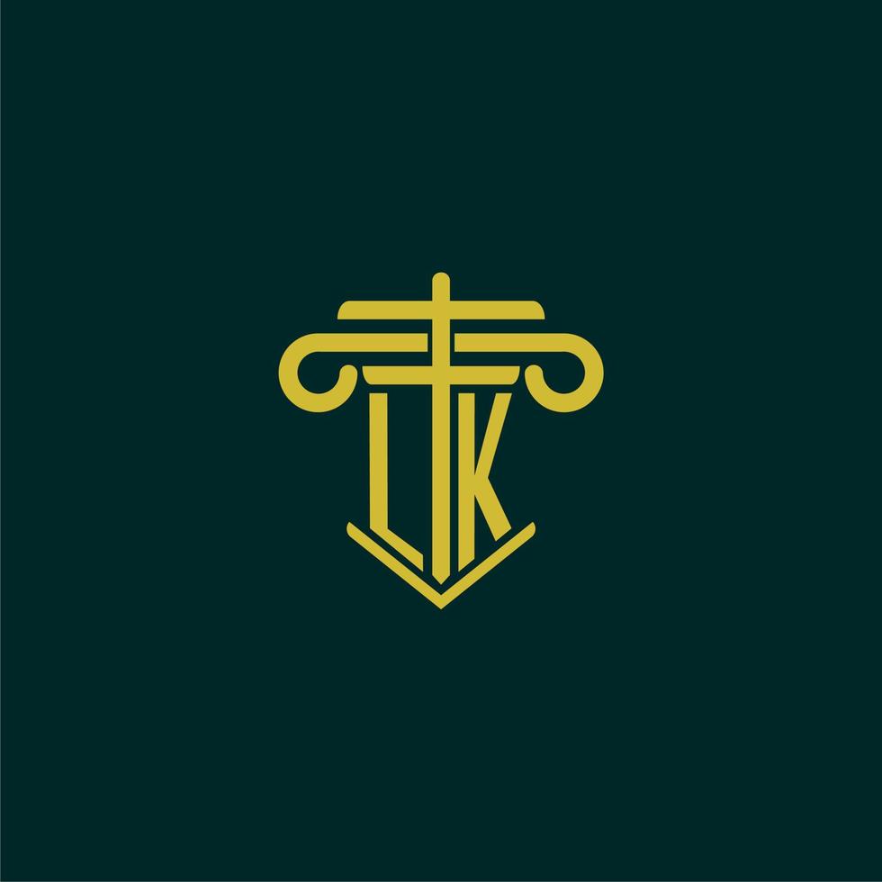 LK initial monogram logo design for law firm with pillar vector image
