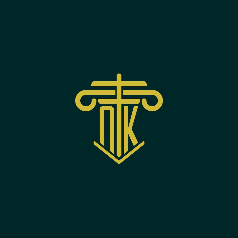 NK initial monogram logo design for law firm with pillar vector image