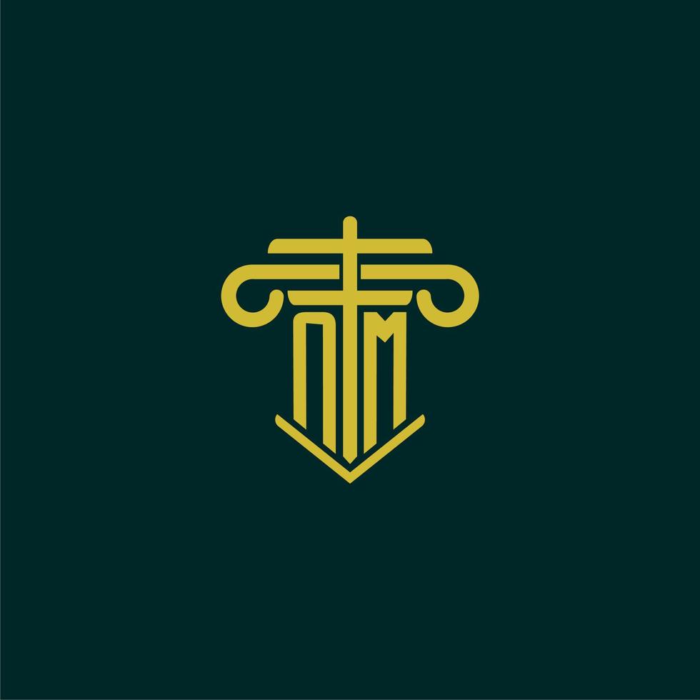 NM initial monogram logo design for law firm with pillar vector image