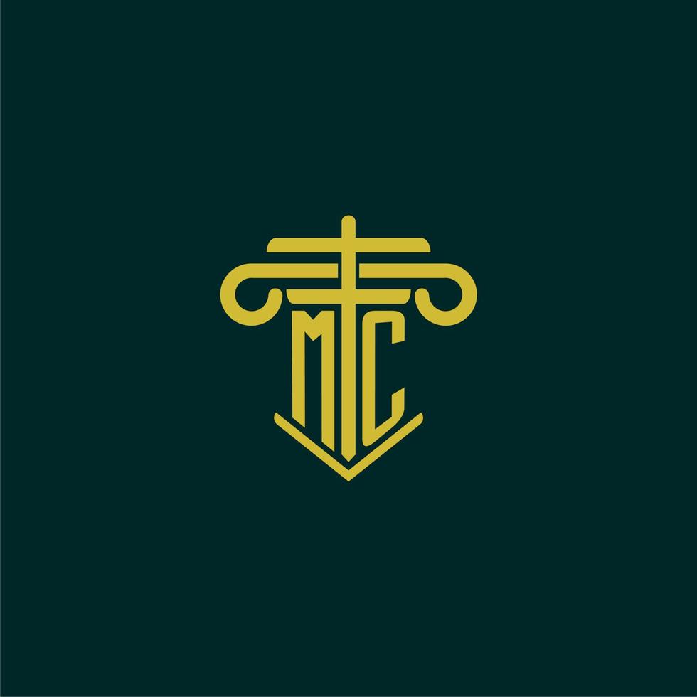 MC initial monogram logo design for law firm with pillar vector image