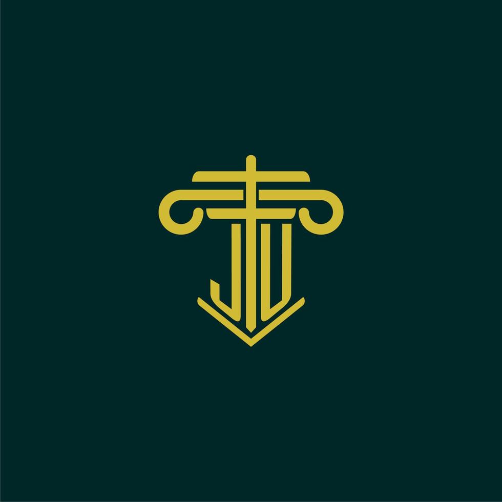 JU initial monogram logo design for law firm with pillar vector image