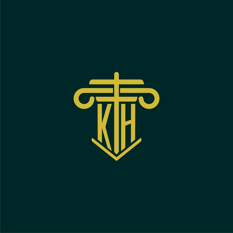 KH initial monogram logo design for law firm with pillar vector image