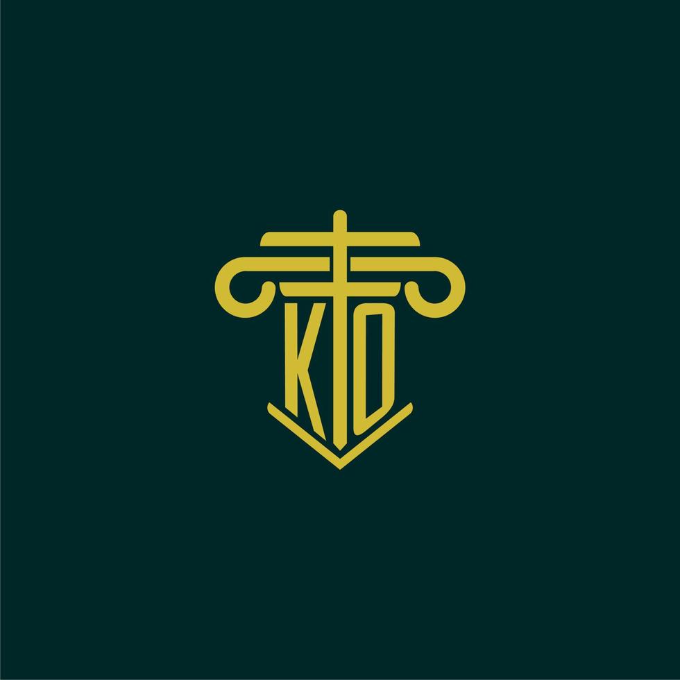 KO initial monogram logo design for law firm with pillar vector image
