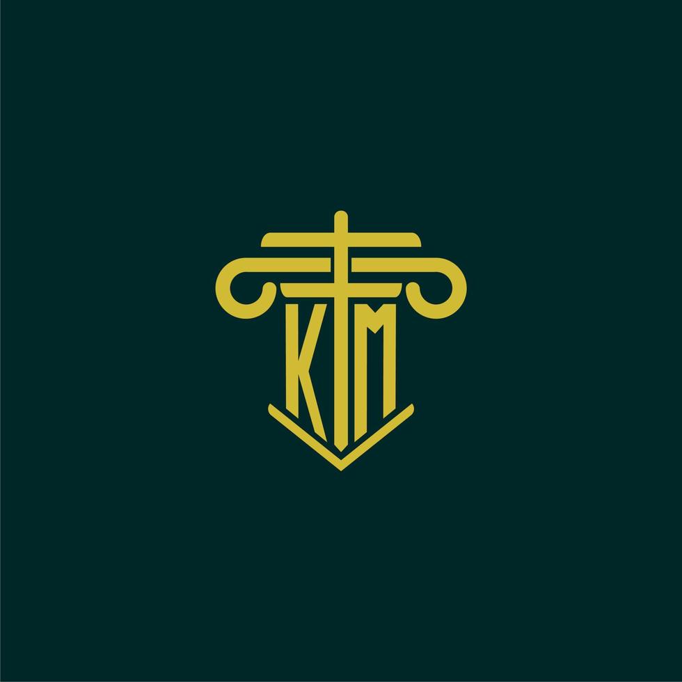 KM initial monogram logo design for law firm with pillar vector image