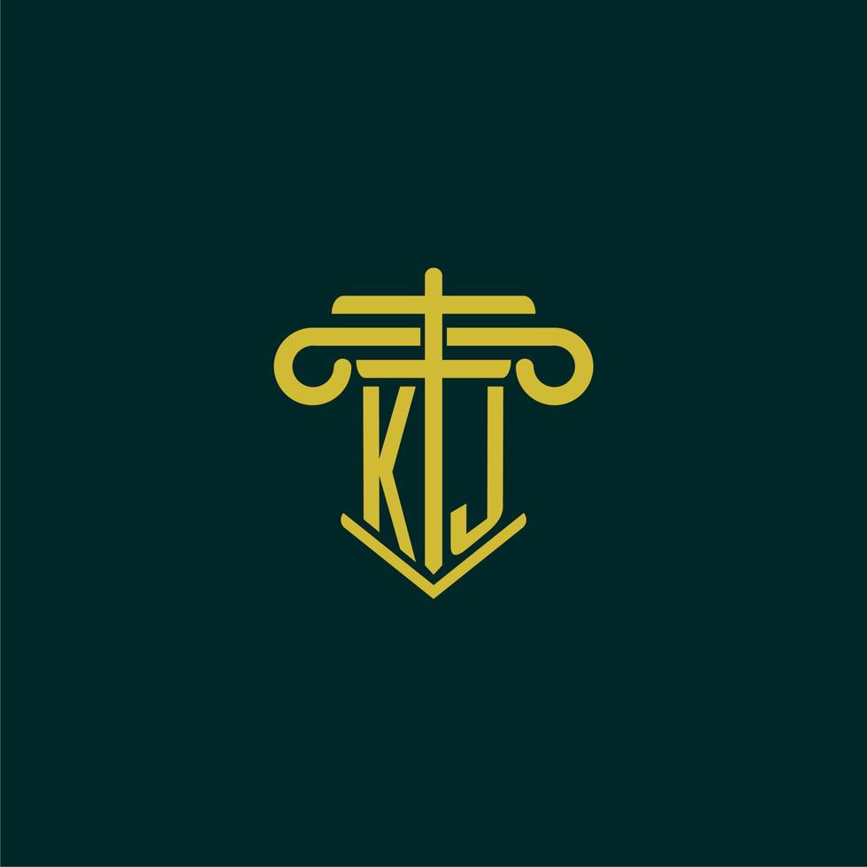 KJ initial monogram logo design for law firm with pillar vector image