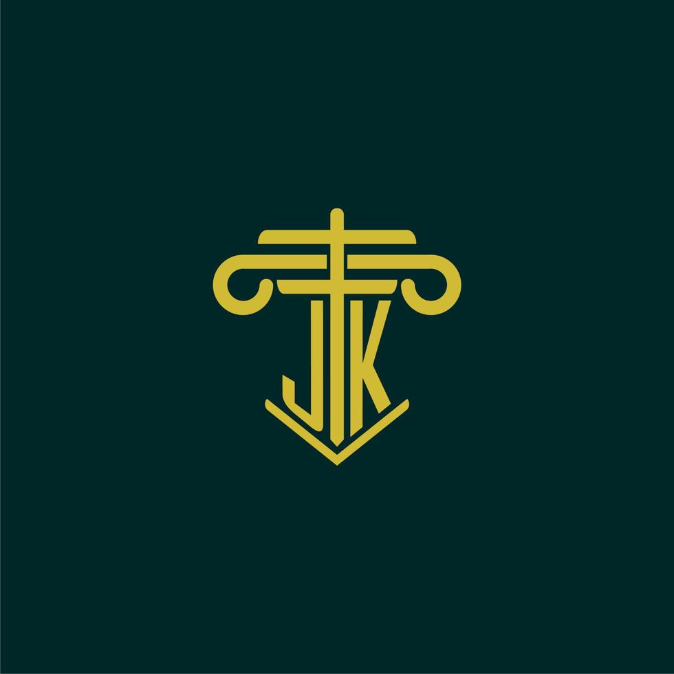 JK initial monogram logo design for law firm with pillar vector image