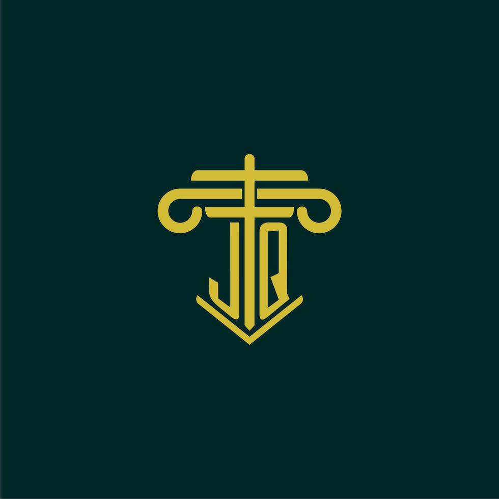jq inicial monograma logo diseño para ley firma con pilar vector imagen