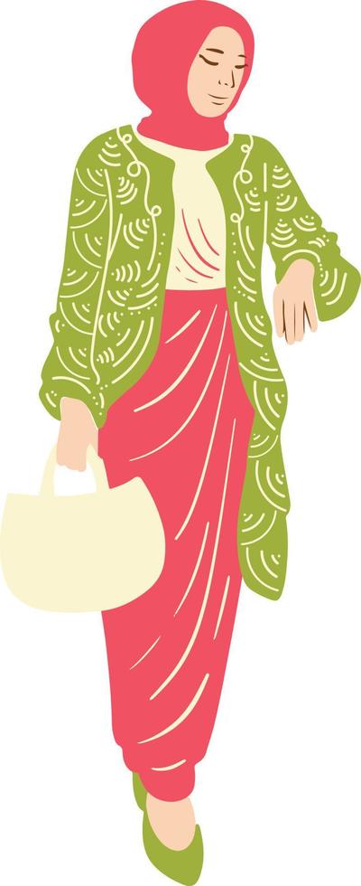 Muslim woman in indonesian traditional dress illustration vector
