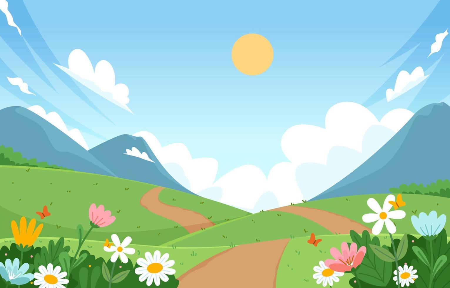 Floral Spring Landscape Background With Clear Sky vector