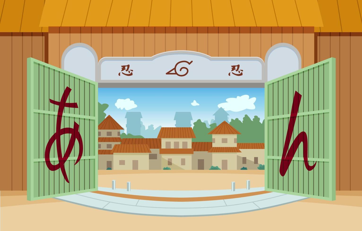 Traditional Ninja Village with Town Scape Background vector