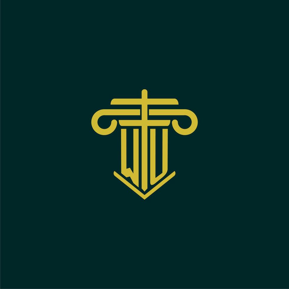 WU initial monogram logo design for law firm with pillar vector image
