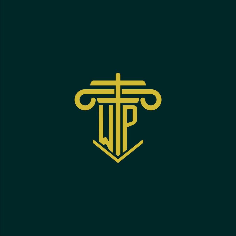 WP initial monogram logo design for law firm with pillar vector image