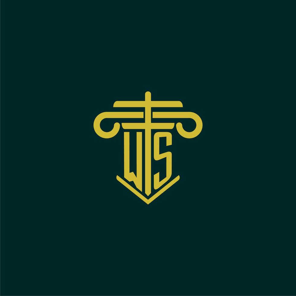 WS initial monogram logo design for law firm with pillar vector image