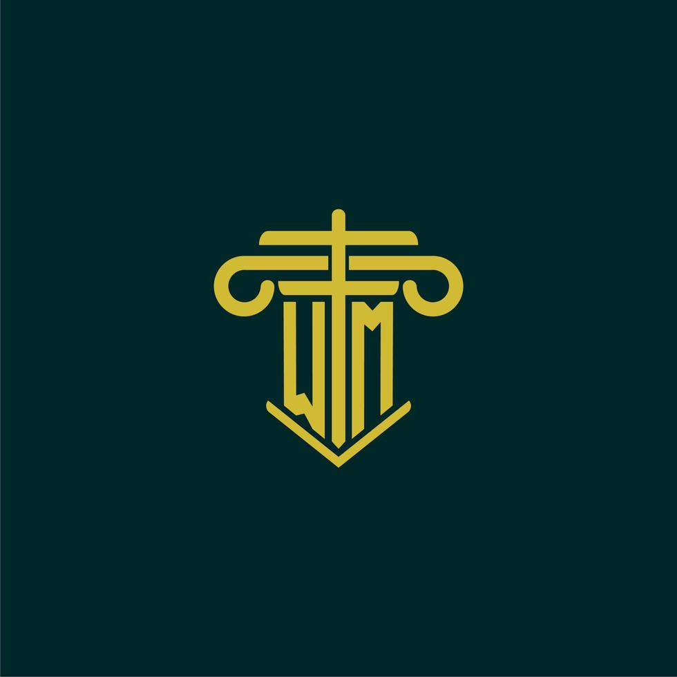 WM initial monogram logo design for law firm with pillar vector image