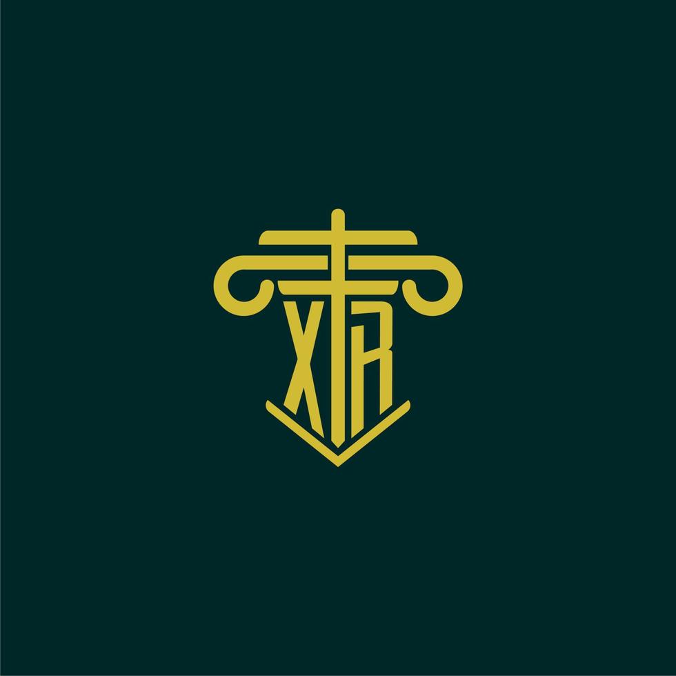 XR initial monogram logo design for law firm with pillar vector image