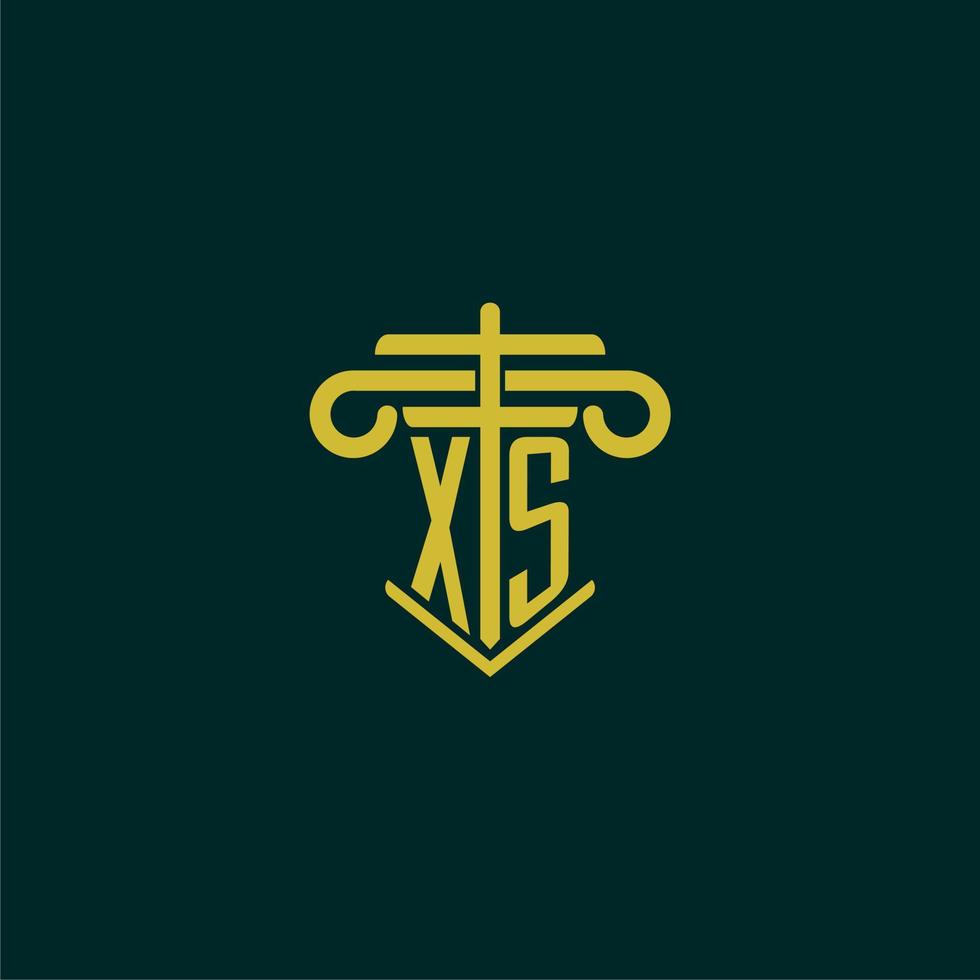 XS initial monogram logo design for law firm with pillar vector image