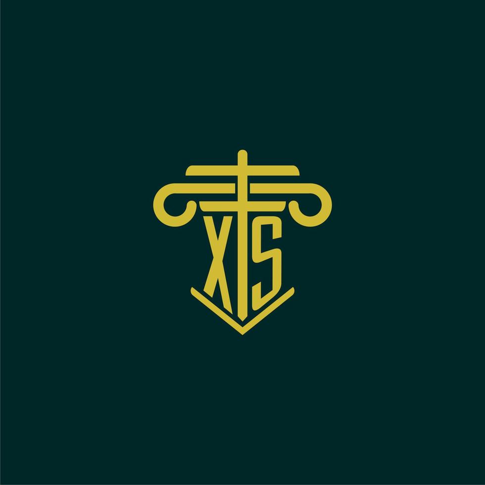 XS initial monogram logo design for law firm with pillar vector image