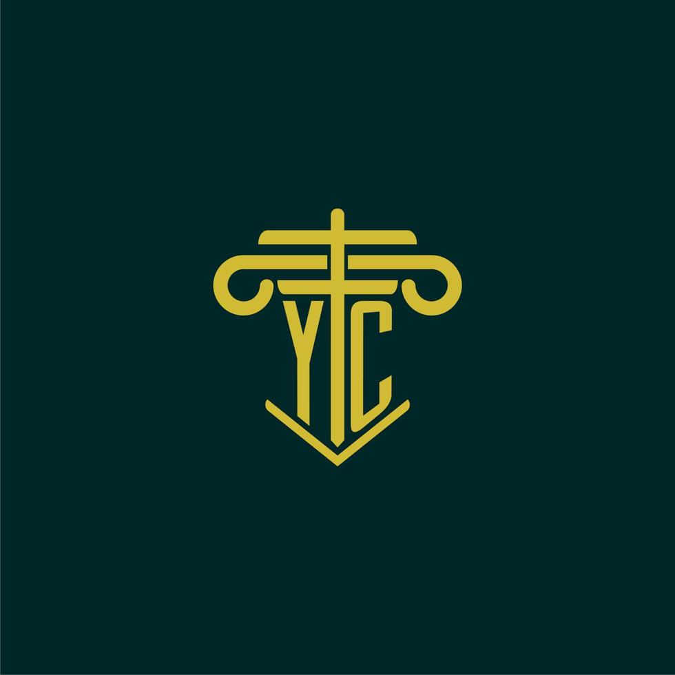 YC initial monogram logo design for law firm with pillar vector image