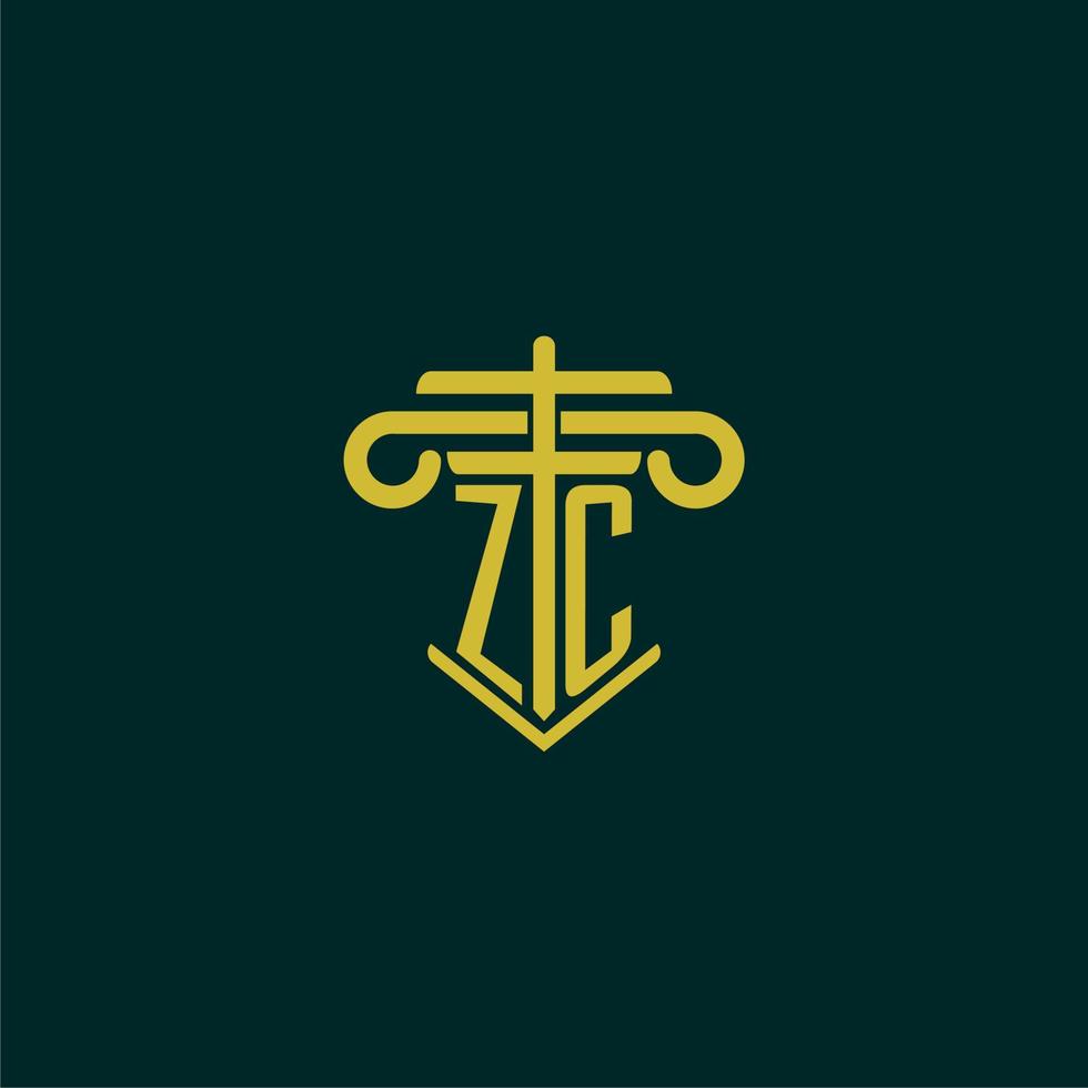 ZC initial monogram logo design for law firm with pillar vector image