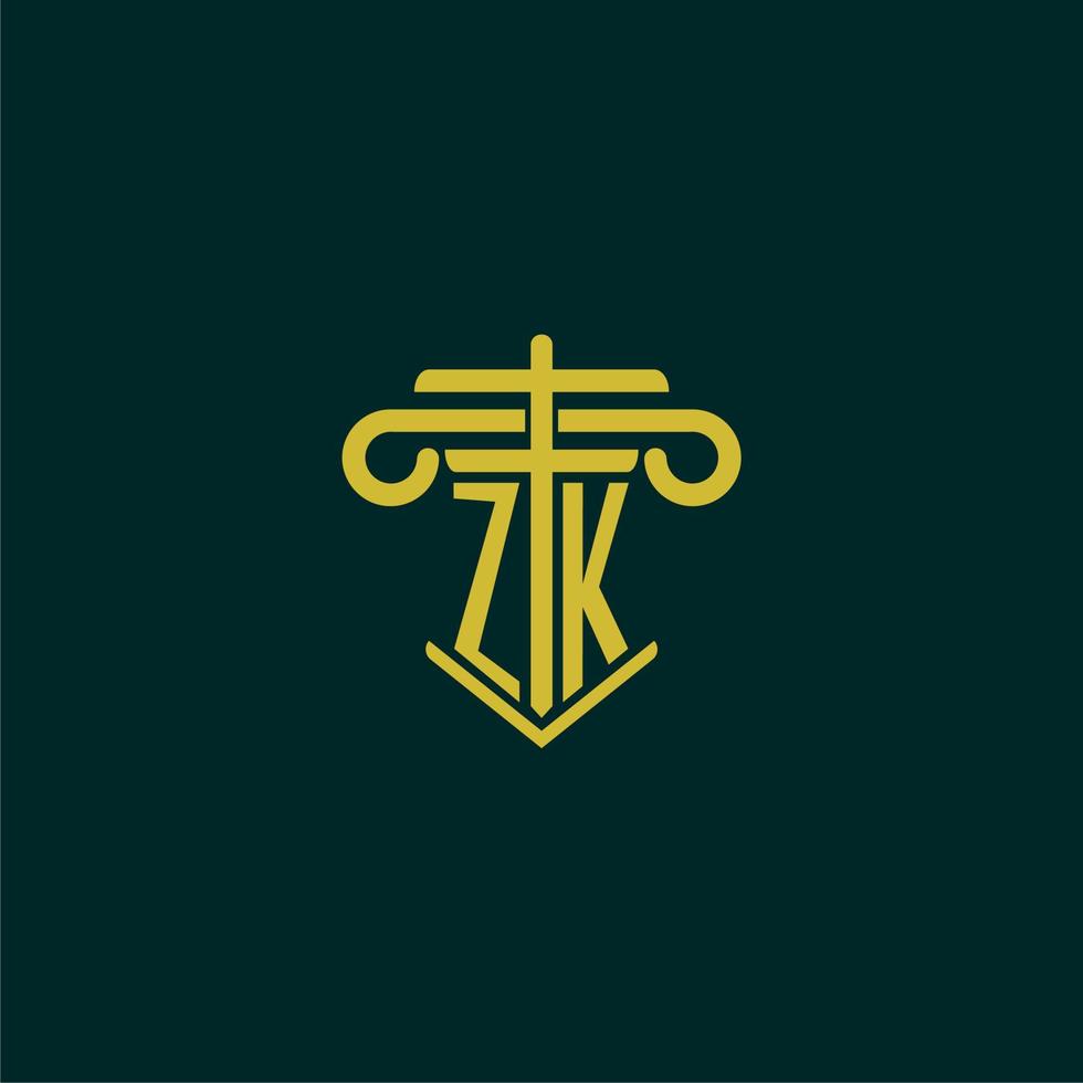 zk inicial monograma logo diseño para ley firma con pilar vector imagen