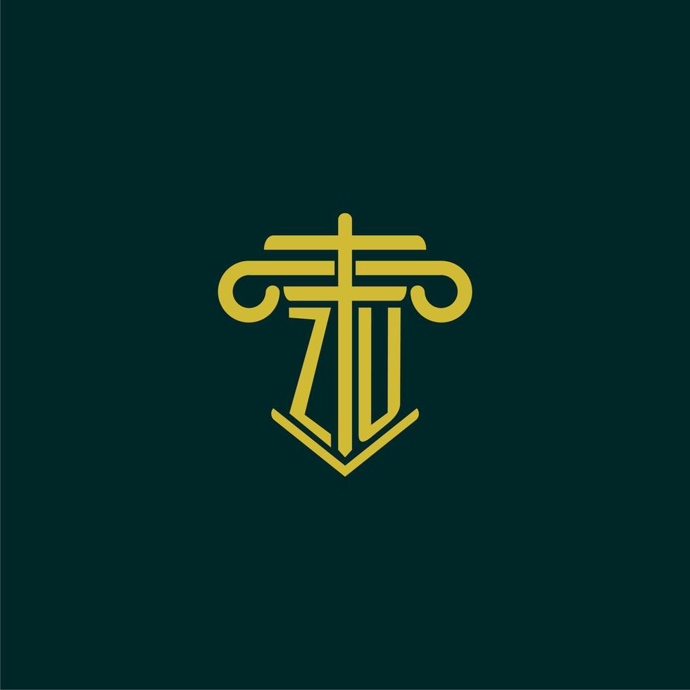 ZU initial monogram logo design for law firm with pillar vector image