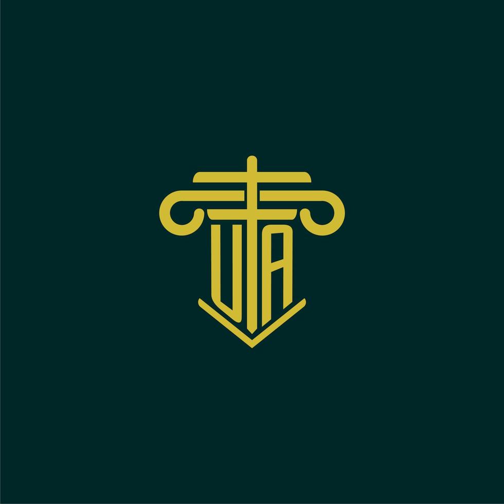 UA initial monogram logo design for law firm with pillar vector image