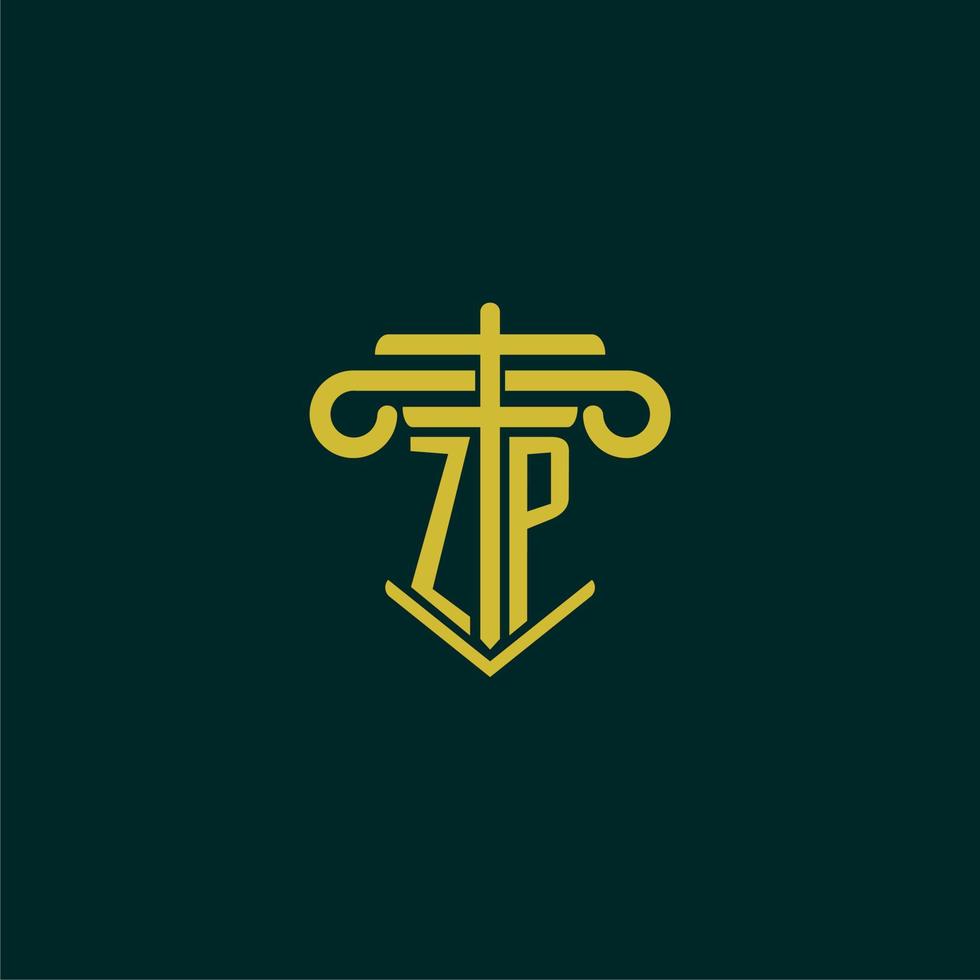 ZP initial monogram logo design for law firm with pillar vector image