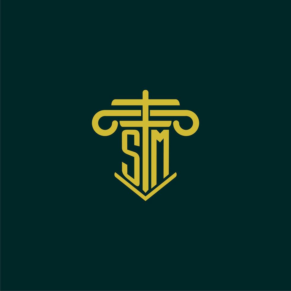 SM initial monogram logo design for law firm with pillar vector image