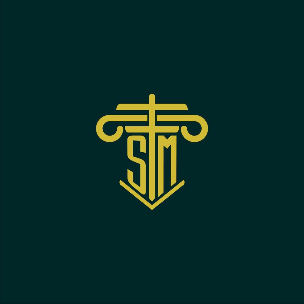 SM initial monogram logo design for law firm with pillar vector image