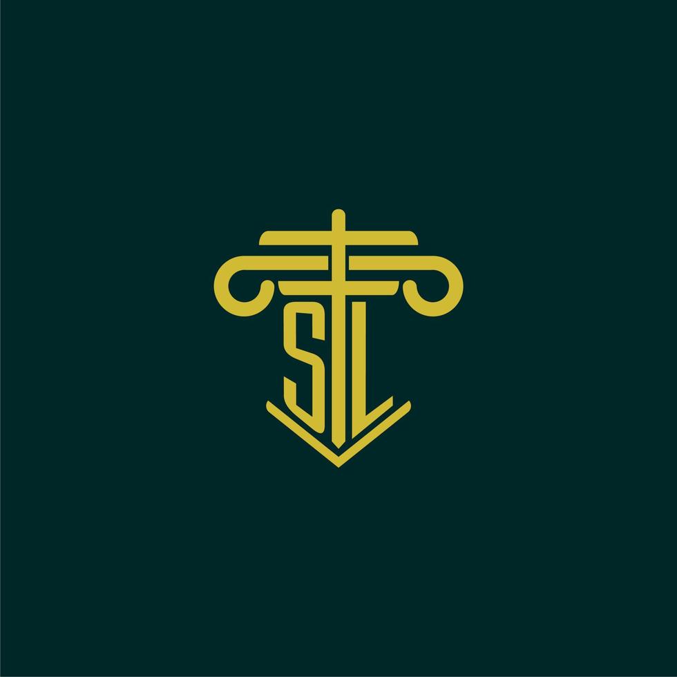 SL initial monogram logo design for law firm with pillar vector image