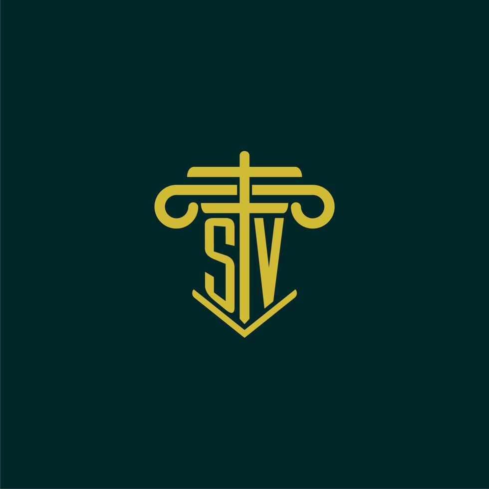 sv inicial monograma logo diseño para ley firma con pilar vector imagen
