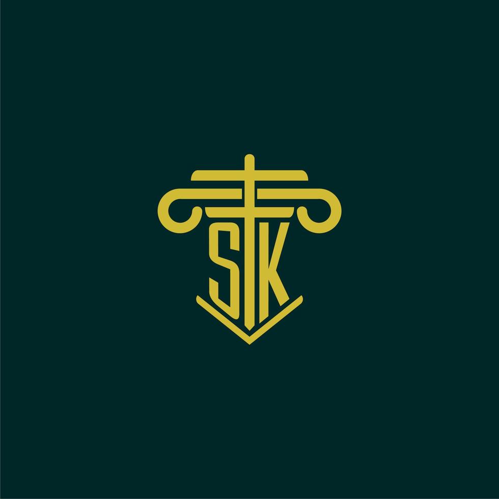 SK initial monogram logo design for law firm with pillar vector image