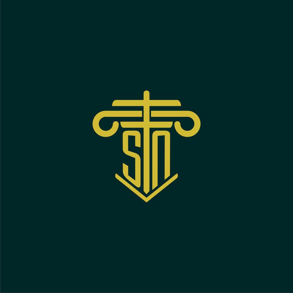 SN initial monogram logo design for law firm with pillar vector image