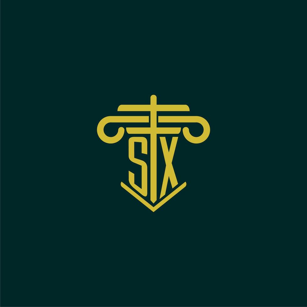 SX initial monogram logo design for law firm with pillar vector image