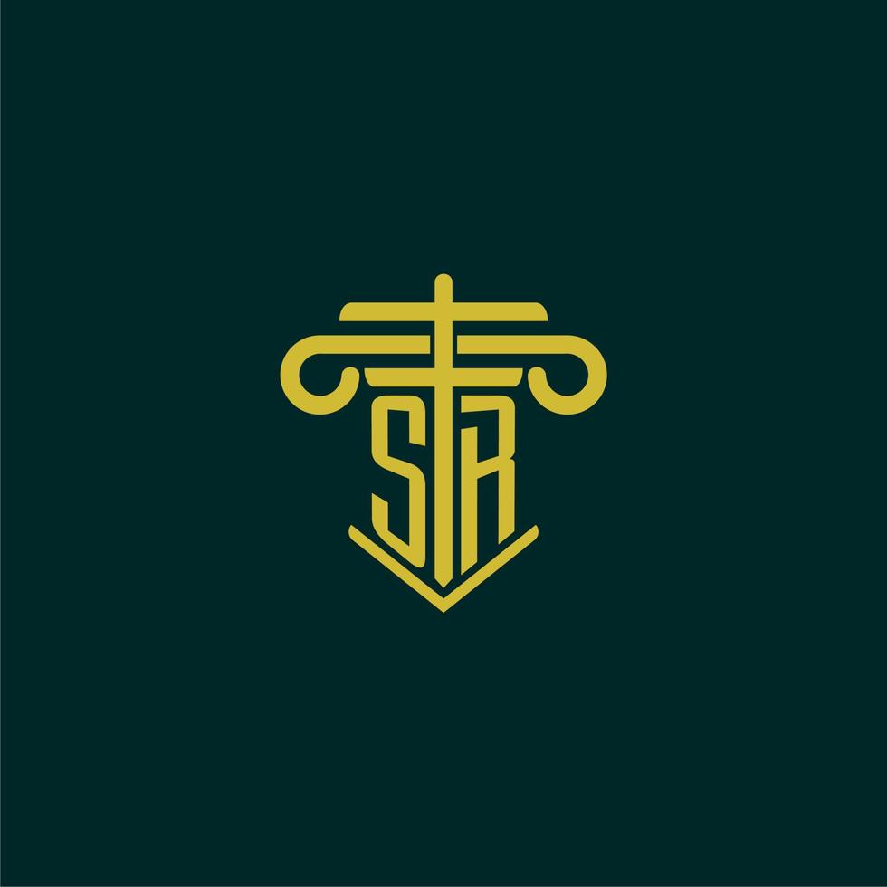 SR initial monogram logo design for law firm with pillar vector image