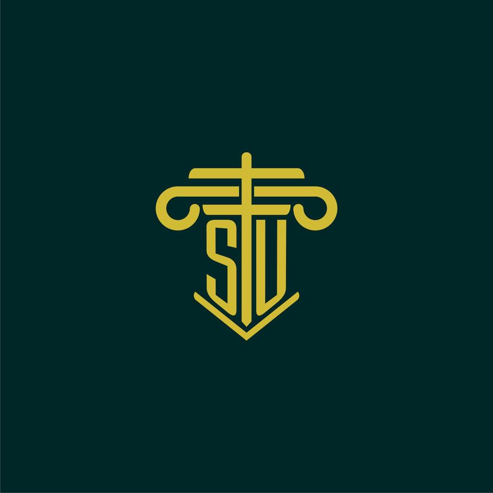 SU initial monogram logo design for law firm with pillar vector image