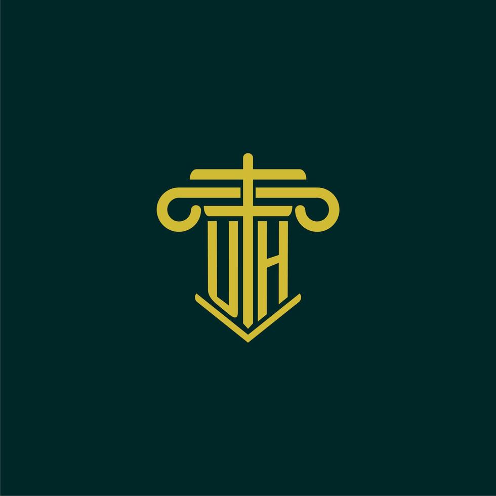 UH initial monogram logo design for law firm with pillar vector image