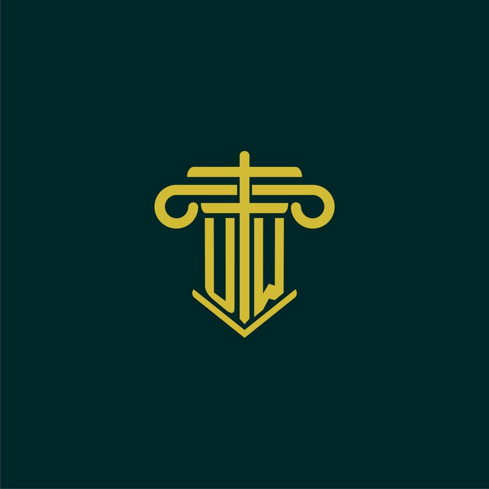 UW initial monogram logo design for law firm with pillar vector image