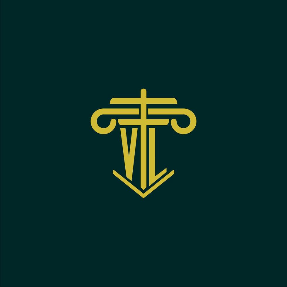 VL initial monogram logo design for law firm with pillar vector image