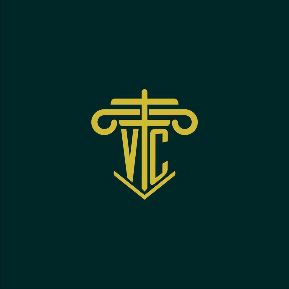 VC initial monogram logo design for law firm with pillar vector image