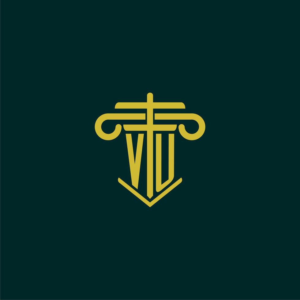 VU initial monogram logo design for law firm with pillar vector image