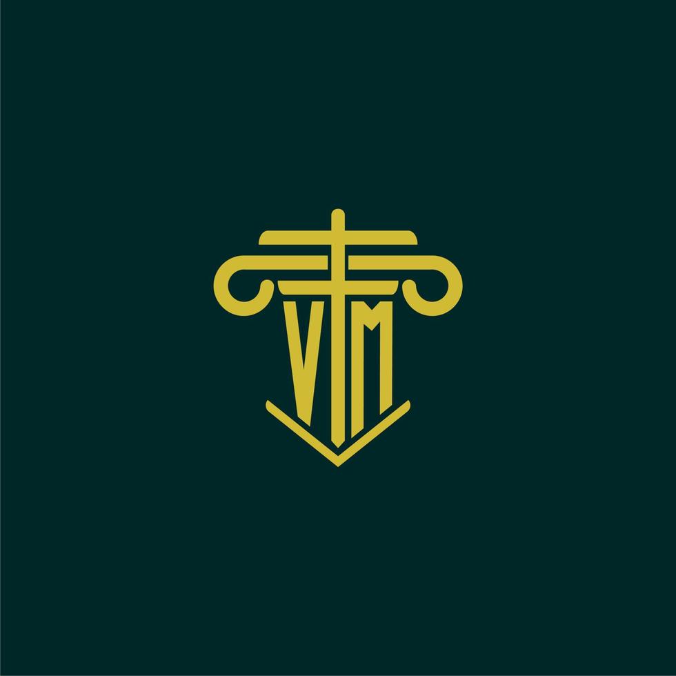 VM initial monogram logo design for law firm with pillar vector image